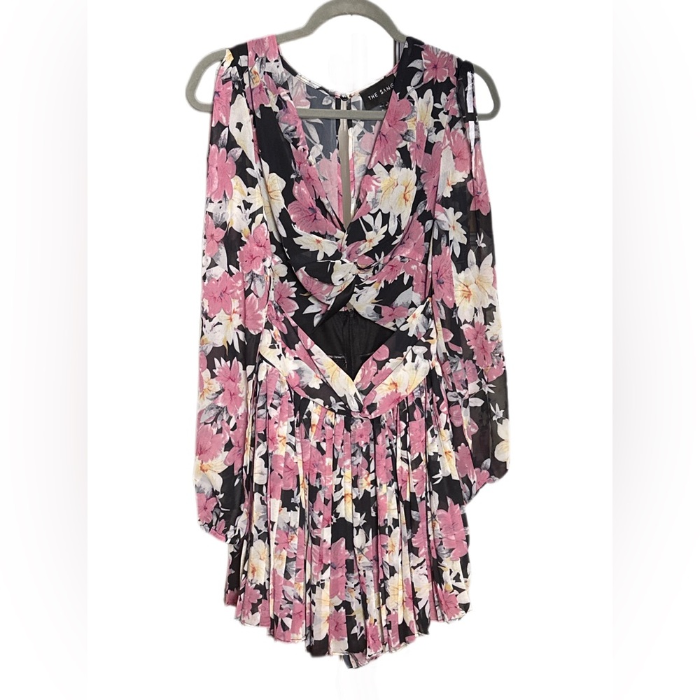 The Sang Black and Floral Front Cutout Romper Size Large